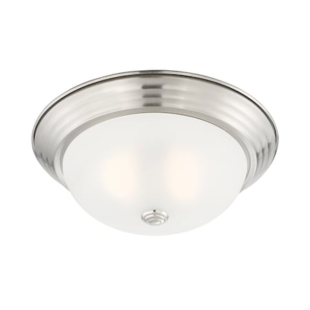 Designers Fountain 13.25in 2-Light Satin Platinum Interior Ceiling Light Flush Mount with Etched Glass Shade 1257M-SP-W